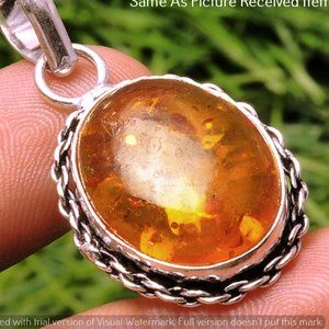 Gorgeous Real Amber Gemstone 925 Sterling Silver Plated Handmade Jewelry Pendant